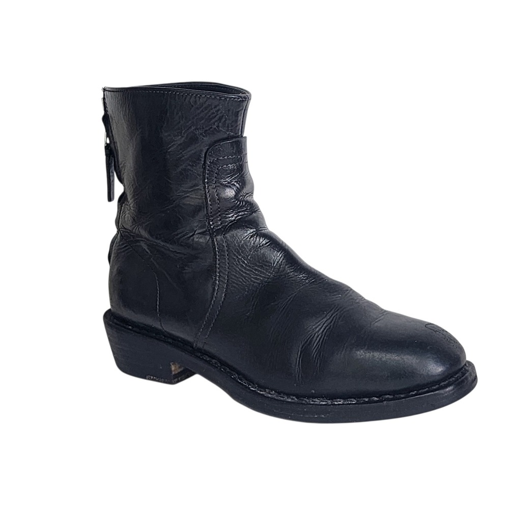 Rag & Bone Black Leather Back Zip Ankle Boots Handmade Goodyear 36.5